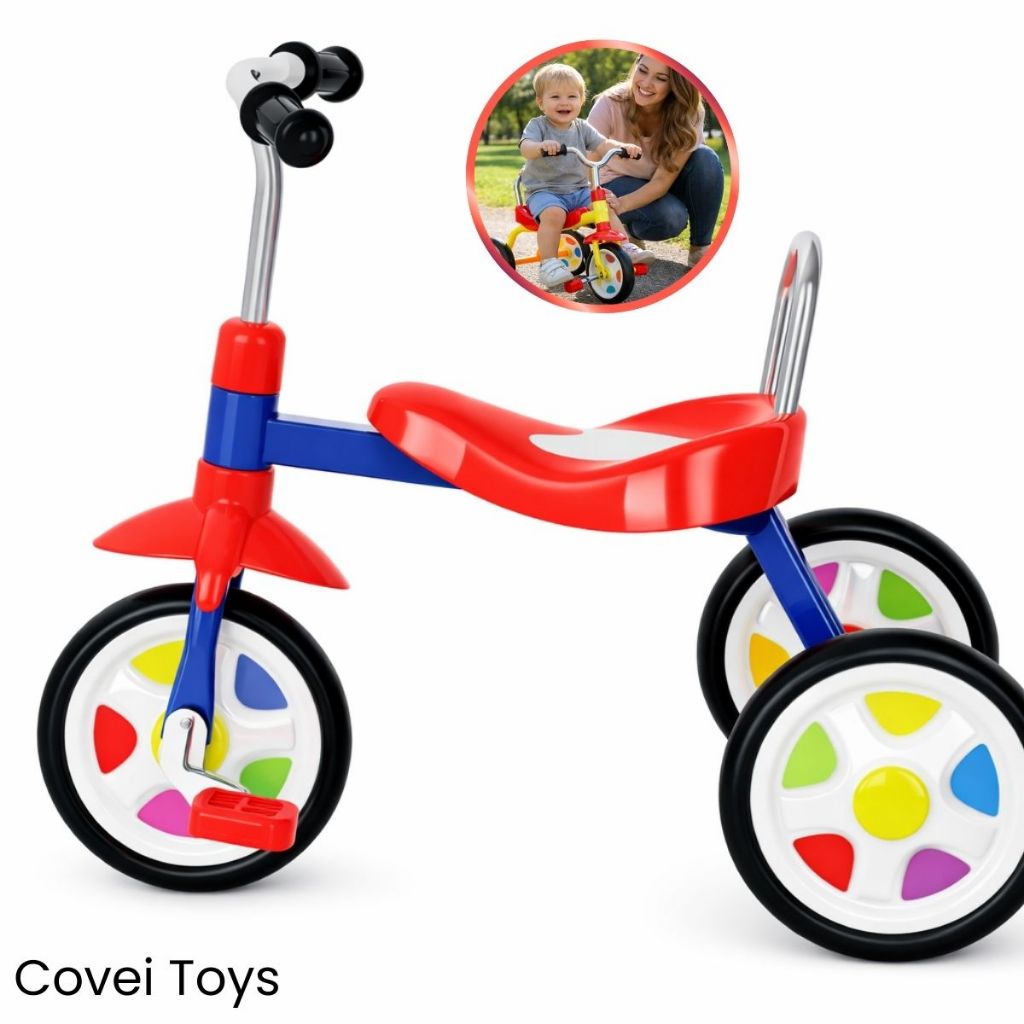 Triciclo Bebê Infantil Motoquinha Velotrol Brinquedo Vermelho Azul Infantil Motoquinha Velotrol Com pedal Covei Toys