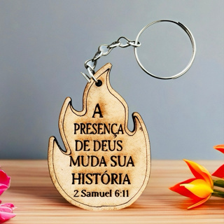 Kit Chaveiro FOGO A PRESENÇA DE DEUS, MDF, para igreja, decoração, festa, lembrancinha em Oferta na Shopee