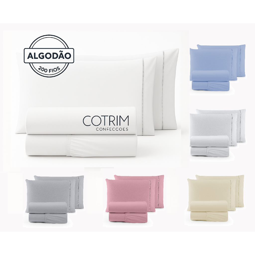 Jogo de Cama Queen 4 Peças Percal 100% Algodão Com Ponto Palito 200 Fios – LENÇOL SOLTEIRO – LENCOL CASAL – LENÇOL QUEEN