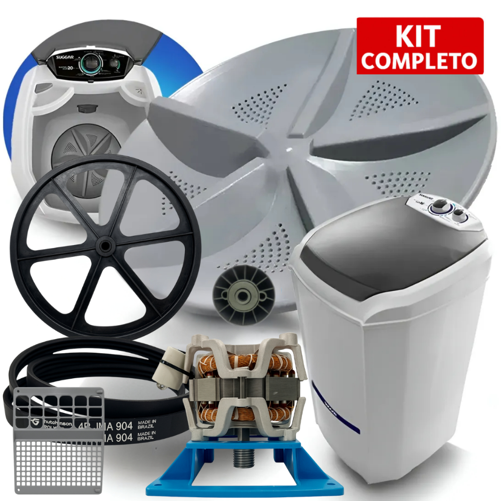 Kit Completo Peças Tanquinho Motor + Agitador + Polia + Correia 4R JMA 904 + Filtro Fiapos