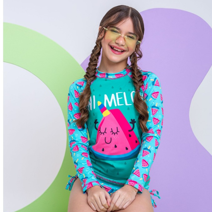 Conjunto Praia Infantil Unicornio Melon com Proteção UV50+ Praia, piscina, clube, viagens, férias