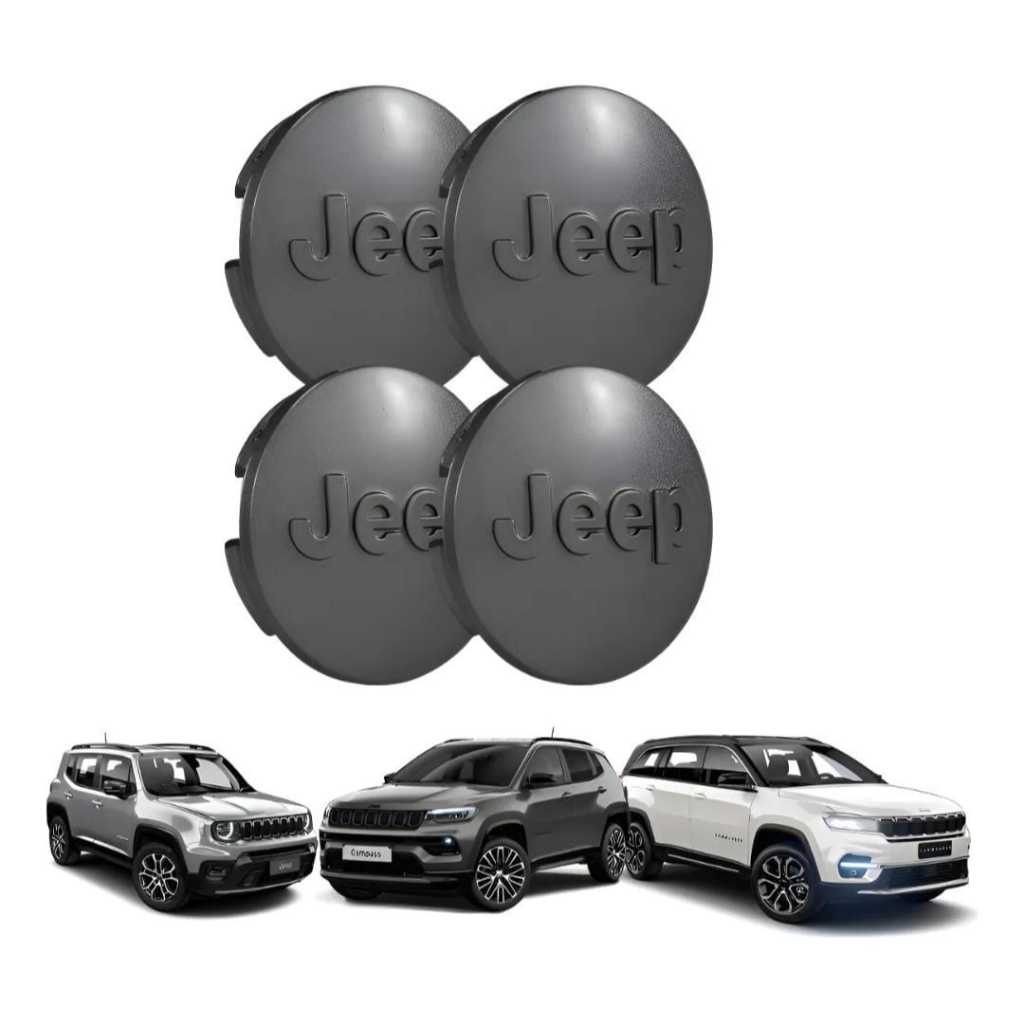 Jogo Calota Central Roda Cinza Fosco 63mm Jeep Renegade Compass Comander Original Fiat 609823470
