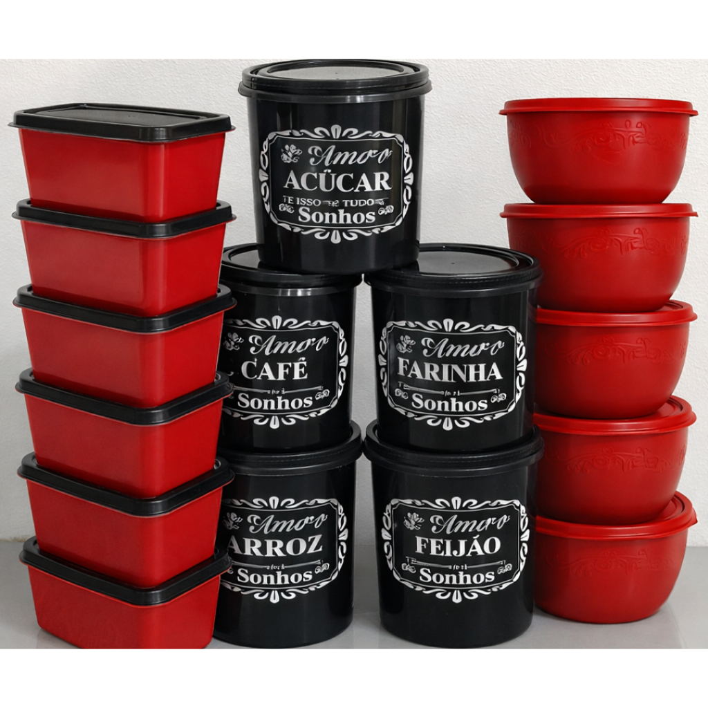 Kit 15 Potes Herméticos para Alimentos Vários Tamanhos Organização de Cozinha Nova Cozinha Grandes