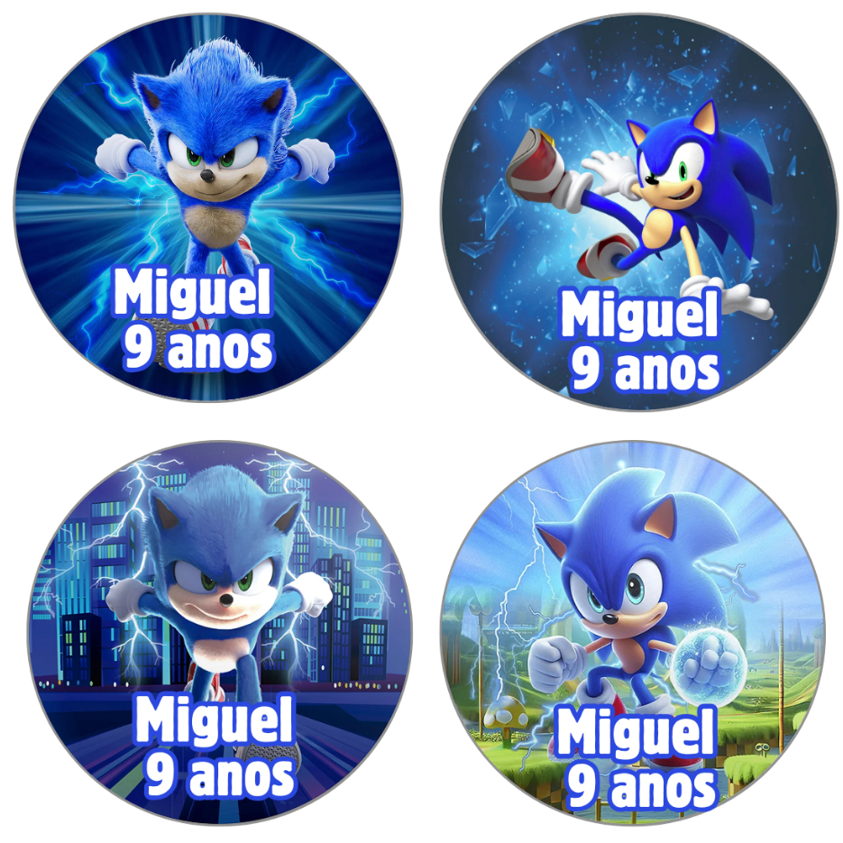SONIC - 100 Adesivos Papel Fotográfico 4cm x 4cm Sonic Personalizado