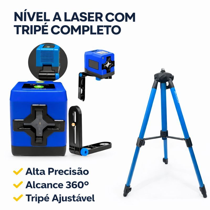 Kit Nível A Laser 3D com Esquadro + Suporte + Tripé Autonivelante 2 linhas Completo EXBOM Top de Linha em Oferta na Shopee