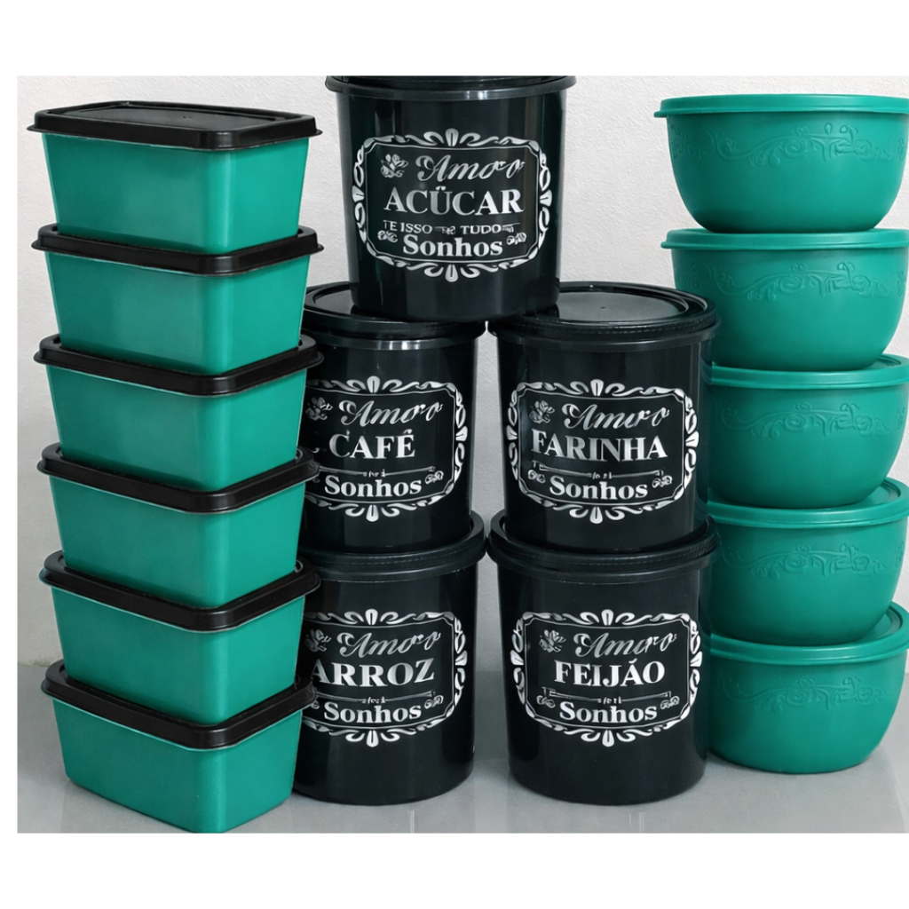 Kit Jogo de Cozinha c/15 Potes de Plastico Hermetico Resistente Ideal para Armazenar Alimentos 3 Tamanhos Grande