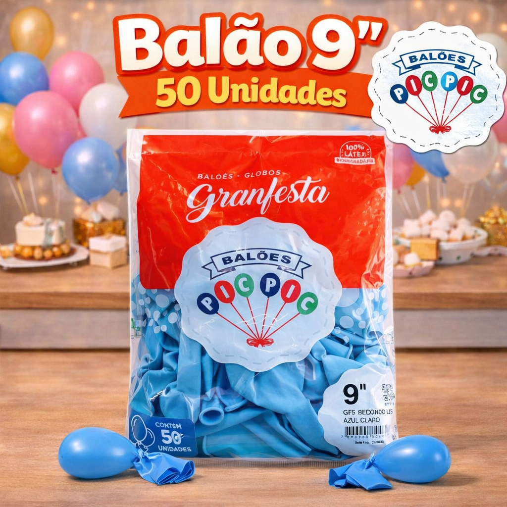 Balão Redondo 9 Polegadas - Pic Pic - 50 unidades Festa Bexiga Látex Liso Candy Cores Pastéis