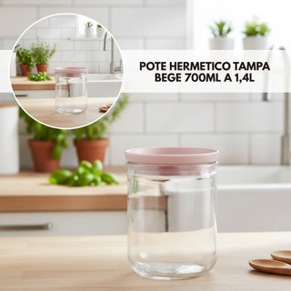 Pote com Tampa Hermética Bege 700ml A 1,4L Vidro - Lyor