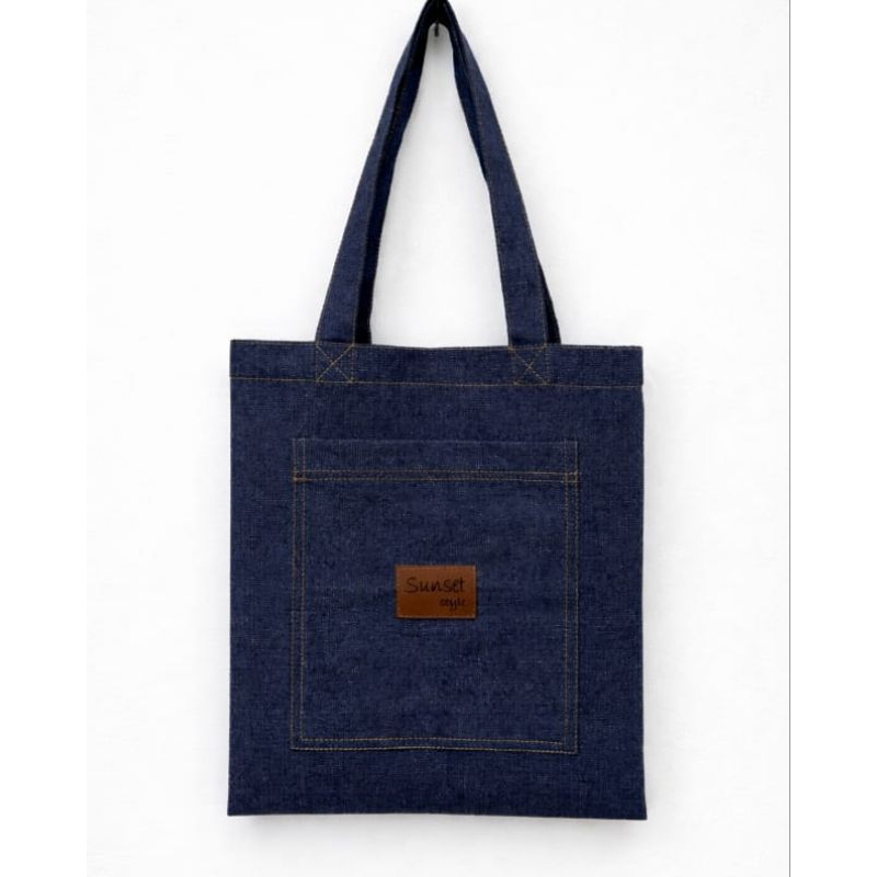 BOLSA ECOBAG JEANS PREMIUM 100% ALGODÃO TAMANHO 30X35 COM BOLSO FRONTAL TAMANHO 20X22 CM