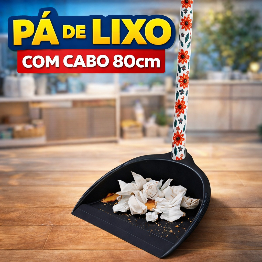 Pá de Lixo com Cabo 80cm Material Plástico Resistente Multiuso Para Casa Comércio Escritório