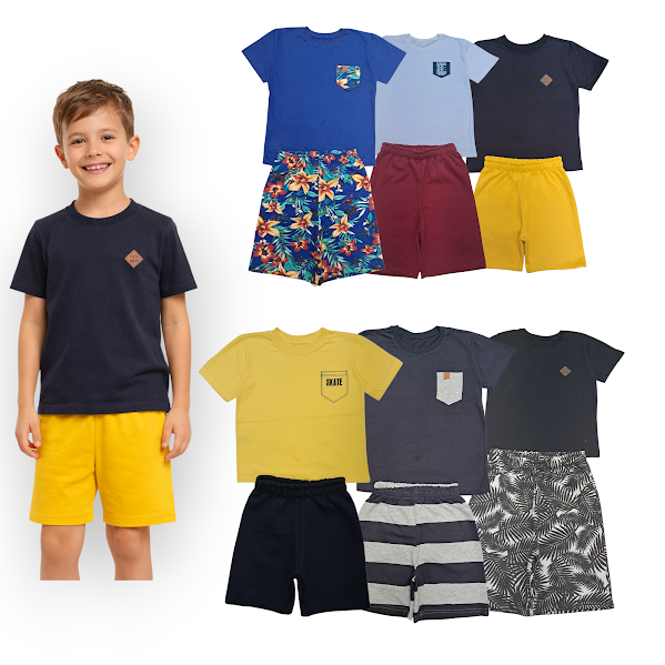 Conjunto infantil Menino masculino bermuda e camiseta estampada 001