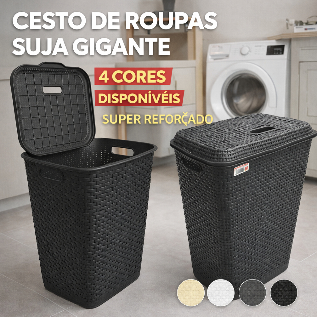 Cesto de Roupa Suja 72L Gigante com Tampa Plástico Reforçado Super Resistente para Lavanderia Família em Oferta na Shopee