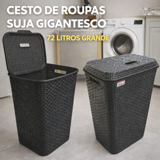 Cesto Roupa Suja 72L Gigante com Tampa Plástico Reforçado Super Resistente para Lavanderia Família em Oferta na Shopee