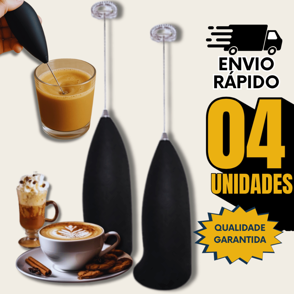 Conjunto 04 -  Misturador de bebidas Batedor Elétrico Manual Mini Mixer para Cozinha Utilidades Premium