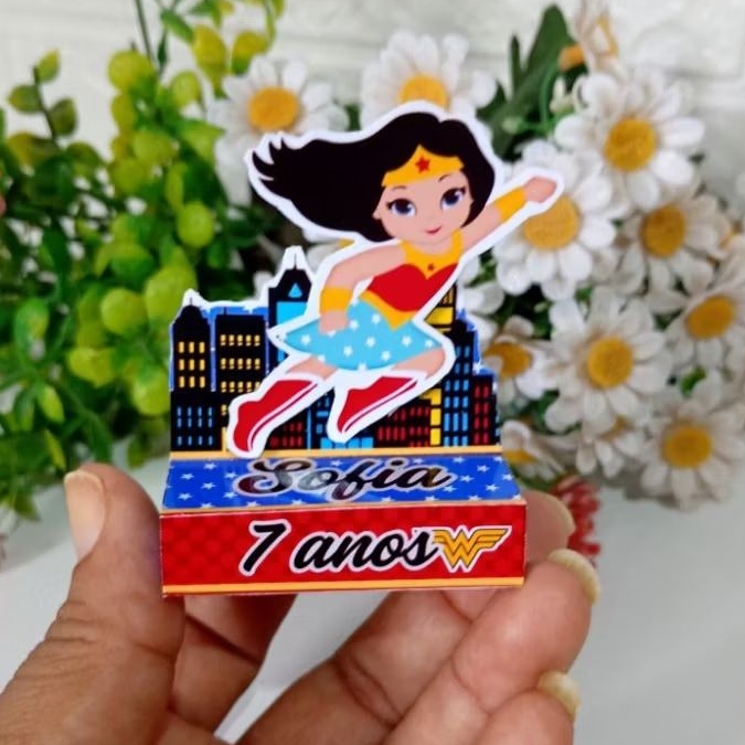 Porta Bis duplo personalizado para lembrancinhas de festa de aniversário,tema mulher maravilha,leia a descrição.