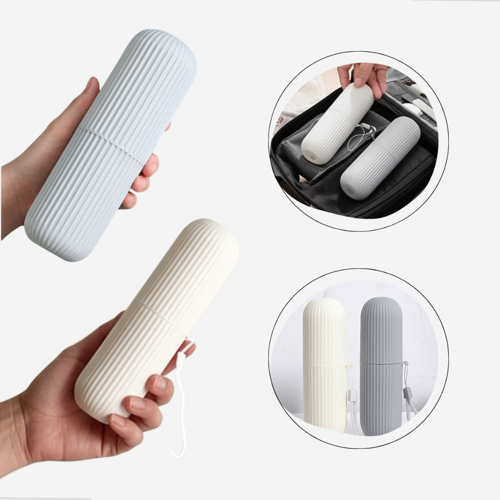 Kit 2 Estojos Portátil para Escova e Pasta de Dente com Alça de Transporte Trabalho Viagem Férias