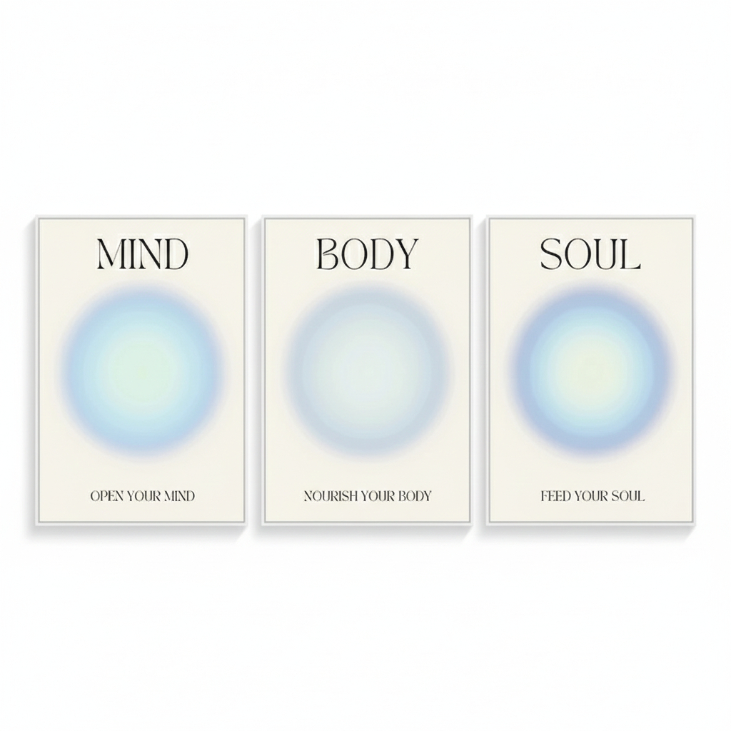 Imagem Quadros decorativos Mente corpo alma positivo Aura Espiritual Granulado Azul 40x60 (3 peças)