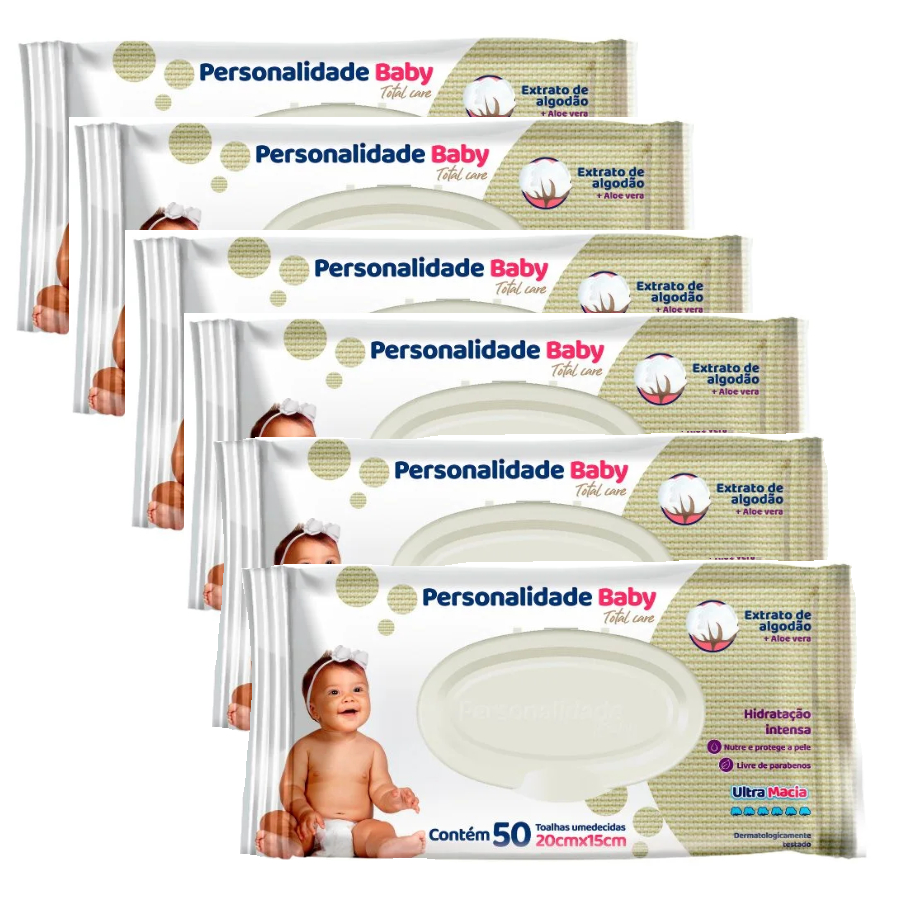 Lenço Umedecido Personalidade Baby  6 Pacotes C/50un em Oferta na Shopee