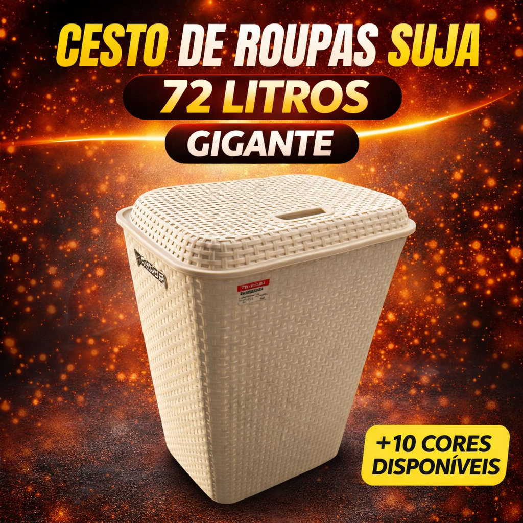 Cesto De Roupa Suja Grande 72L Resistente Lavanderia C/ Tampa Organizador Banheiro Roupas Família