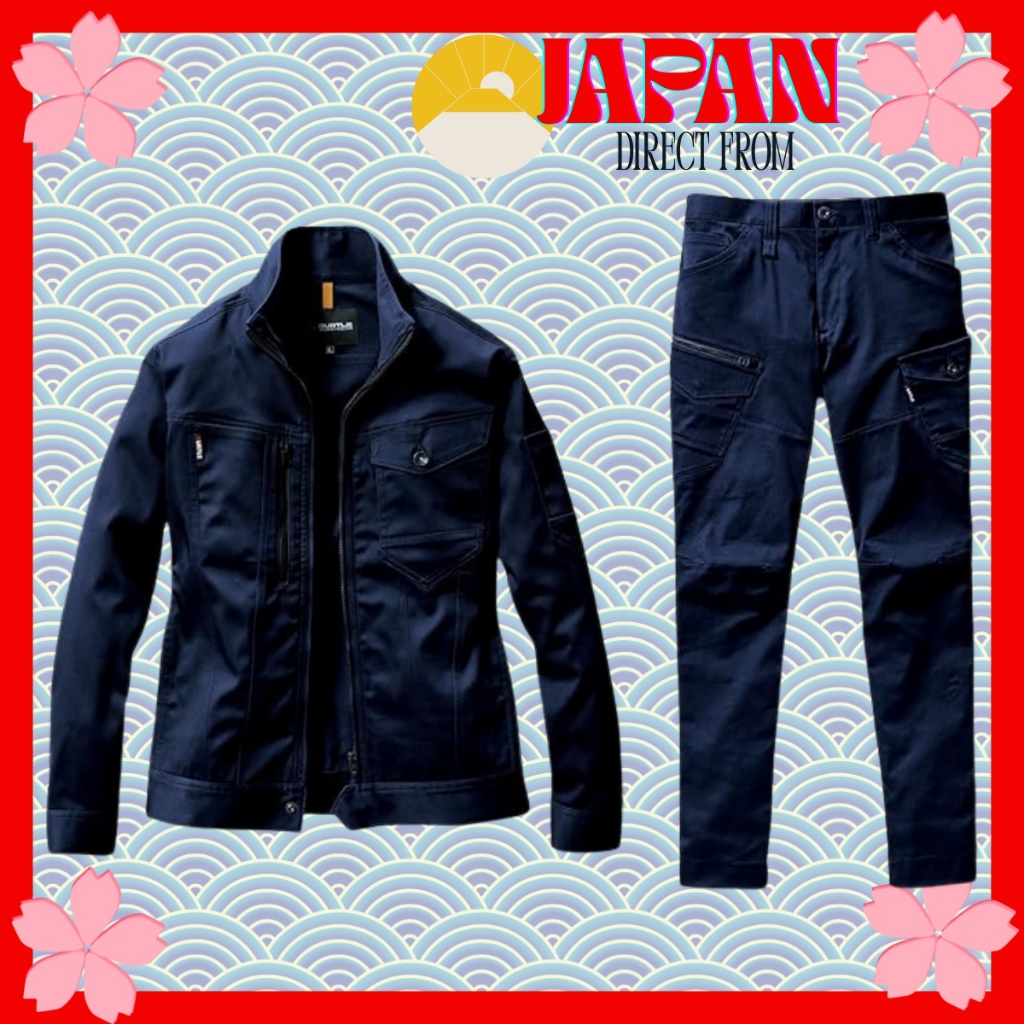 【Direct from Japan】BURTLE Conjunto de Roupas de Trabalho Stretch 671-672 Jaqueta & Calças Cargo Unissex Para Todas as Es