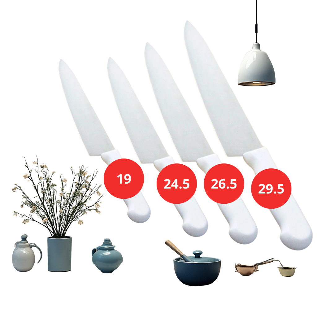 Kit 04 OU 02 UNIDADES Faca De Cozinha Inox Peixeira Do Chef Com Cabo Branco 7' 6' 5' 3,5' Polegadas Profissional