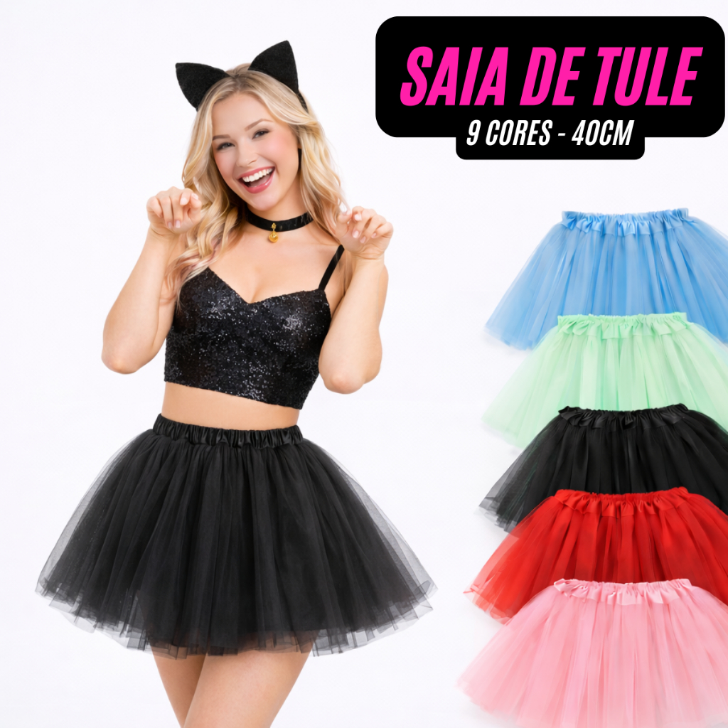 Saia de Tule Tutu 40CM Cores Diversas Adulto Carnaval Ballet Dança Festas Fantasia Bloquinho em Oferta na Shopee