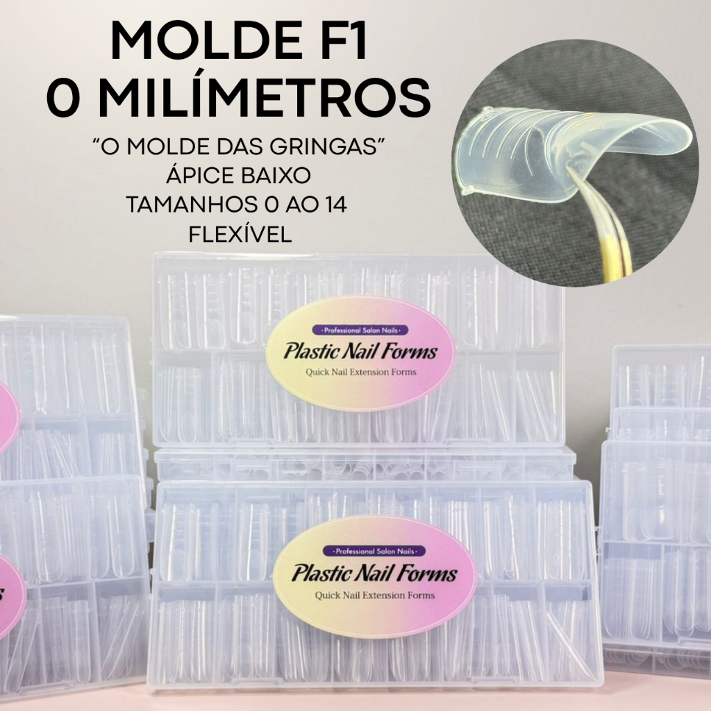 Molde F1 0mm Plastic Nail Forms Profissional Quadrado Bailarina 15 Tamanhos Alongamento de Unhas