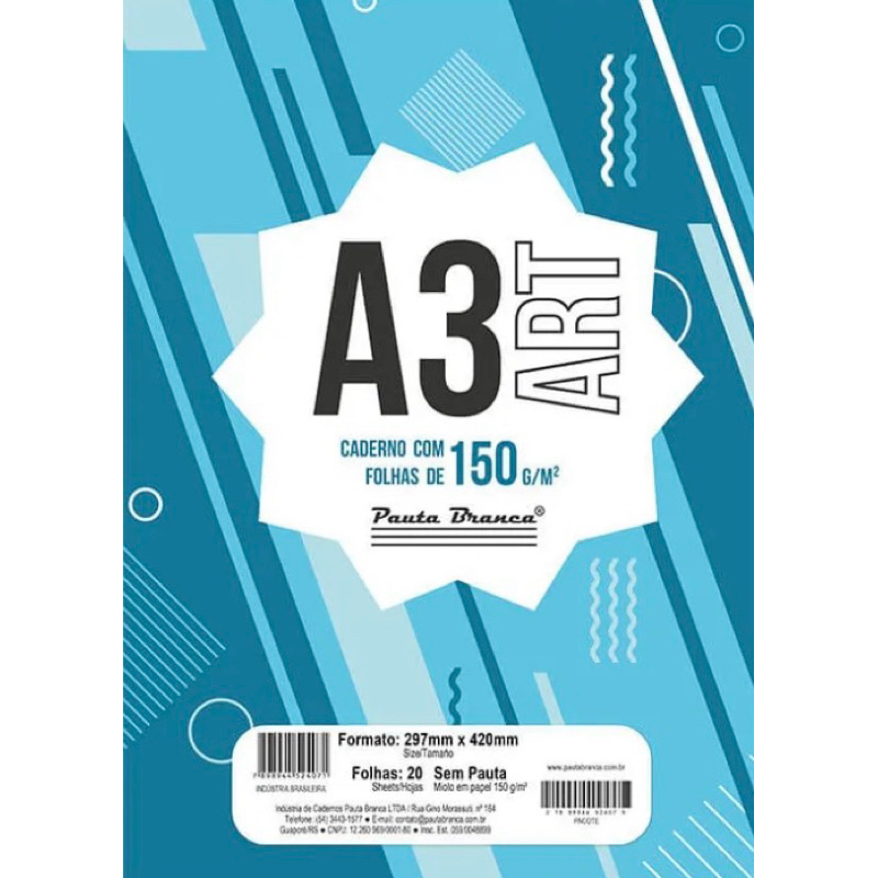 Bloco Desenho Tecnico A3 Sem Margem Art 20 Folhas Branco 150g Pauta Branca