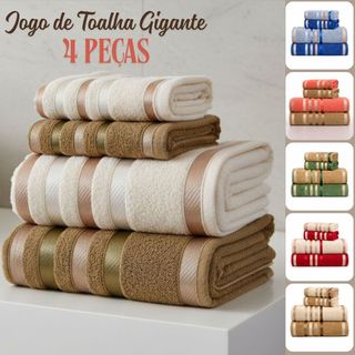 Jogo de Toalha Banhão Gigante 100% Algodão 4 Pçs Macio Excelente Absorção Banho Rosto Colore Habitat
