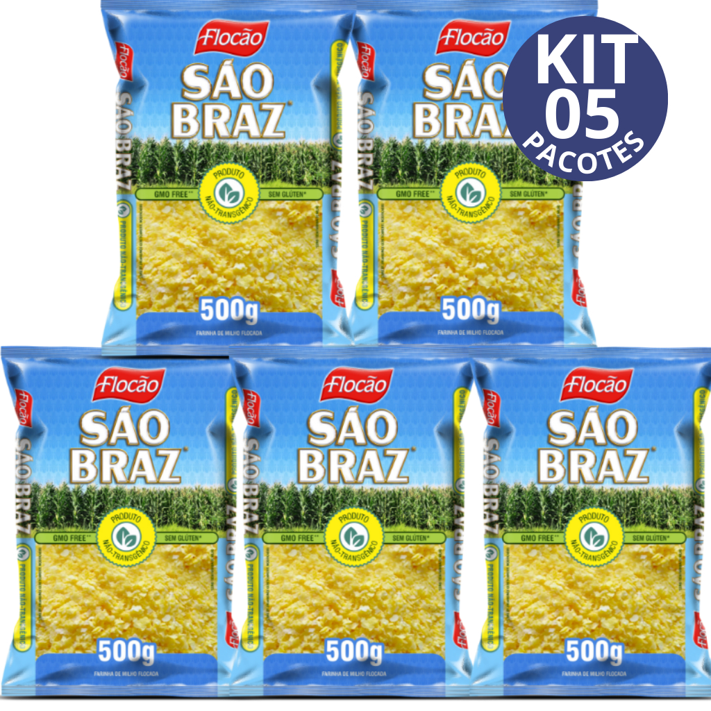 Kit com 05 Unidades Cuscuz São Braz 500g – Flocão de Milho Tradicional Nordestino – Leve e Soltinho