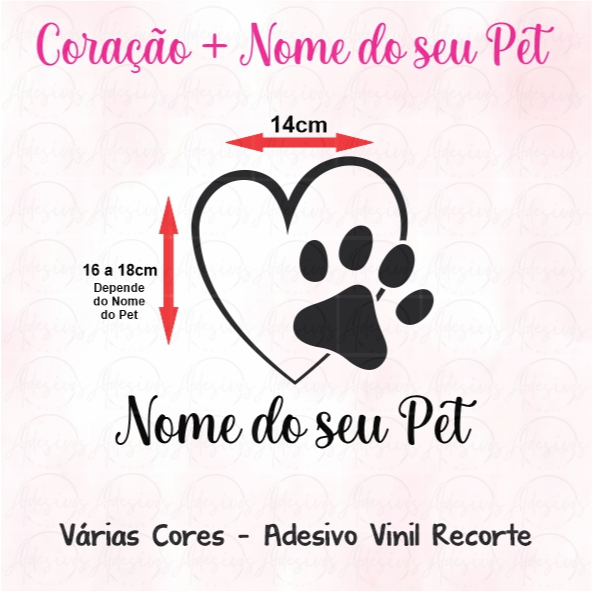 Adesivo Vinil Nome Pet Personalizado + Coração com Patinha adesivo personalizado para seu cachorro