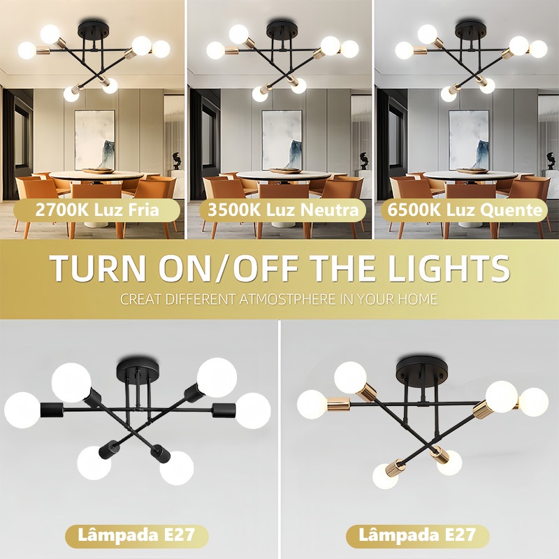 Lustre Moderno Lâmpada De Teto Semi-Embutida,Iluminação De Antiga Nórdica sala de jantar quarto e cozinha