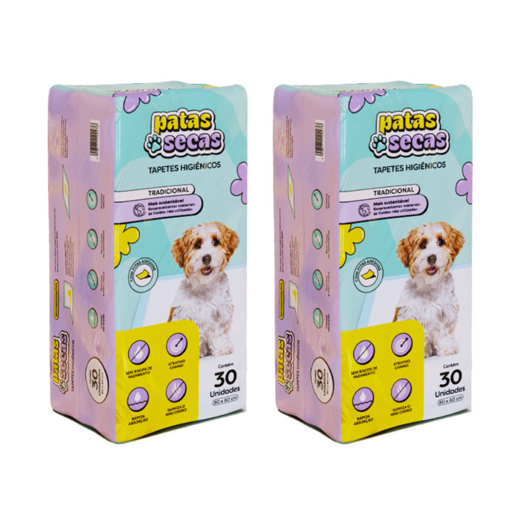 Tapete Higiênico Patas Secas para Cães 80x60cm 60 Unidades Tradicional