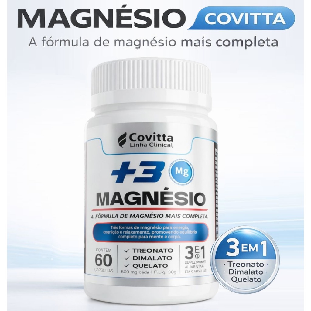 Suplemento Magnesio 3 em 1 Covitta 60 capsulas - Dimalato, Quelato, L-Treonina em Oferta na Shopee