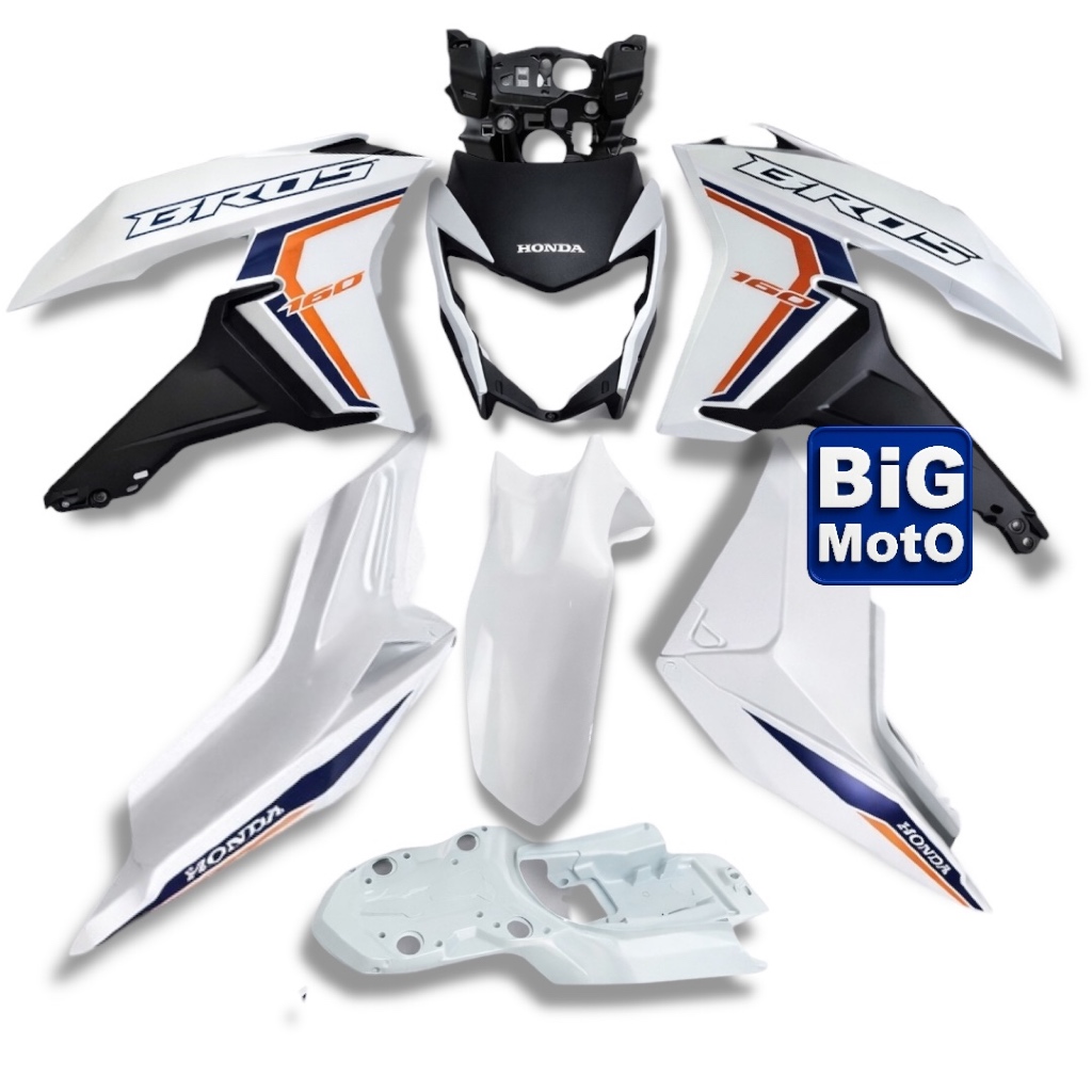 Kit Carenagem Bros 160 2024 Branco -Frente com aranha+Aba tanque com Complemento+Tampa Lateral+Paralama+Rabeta central