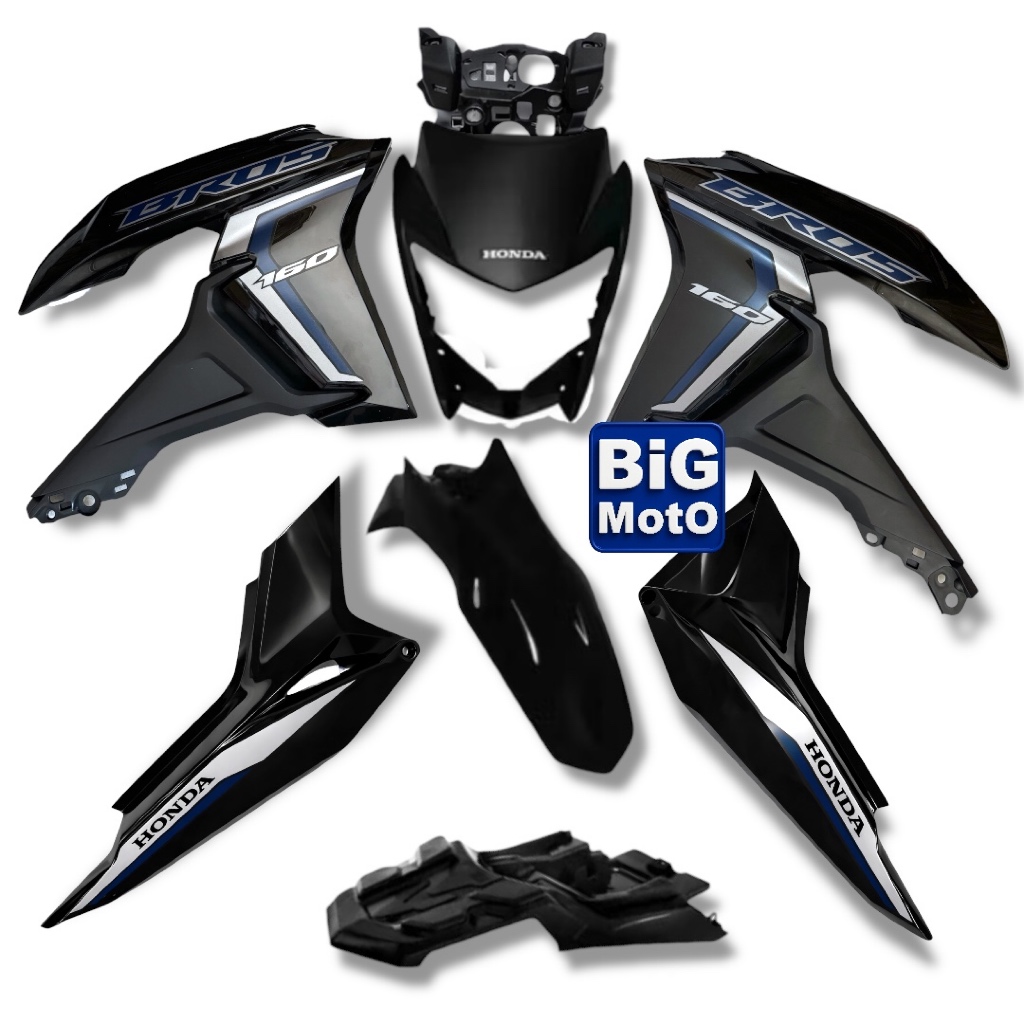 Kit Carenagem Bros 160 2024 Preto -Frente com aranha+Aba tanque com Complemento+Tampa Lateral+Paralama+Rabeta central em Oferta na Shopee