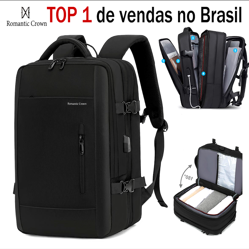 ROMANTIC CROWN Mochila Viagem Executiva Expansível45LMasculina e Feminina Reforçada para Notebook Mochila multifuncional
