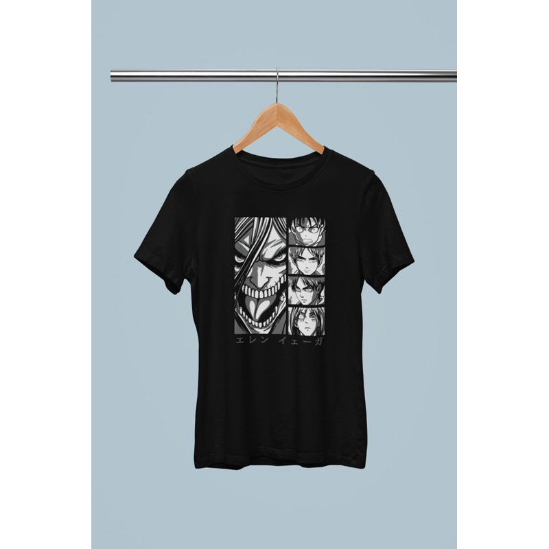 Camiseta Anime Attack on Titan | Eren Yeager & Titã | Estampa Exclusiva | Preta | Unissex