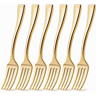 50/100 peças de mini garfos de plástico dourados para sobremesa, 9,8 cm garfos descartáveis resistentes para festas em Oferta na Shopee