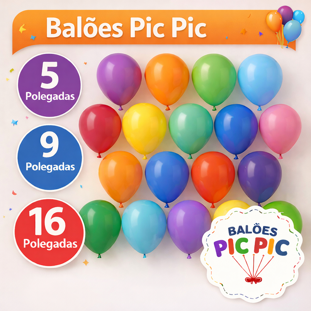 Balão Redondo 5, 9 e 16 Polegadas - Pic Pic – Bexiga Coloridos Premium Decorativos para Festa Balão Redondo 5, 9 e 16 Polegadas - Pic Pic – Bexiga Coloridos Premium Decorativos para Festa