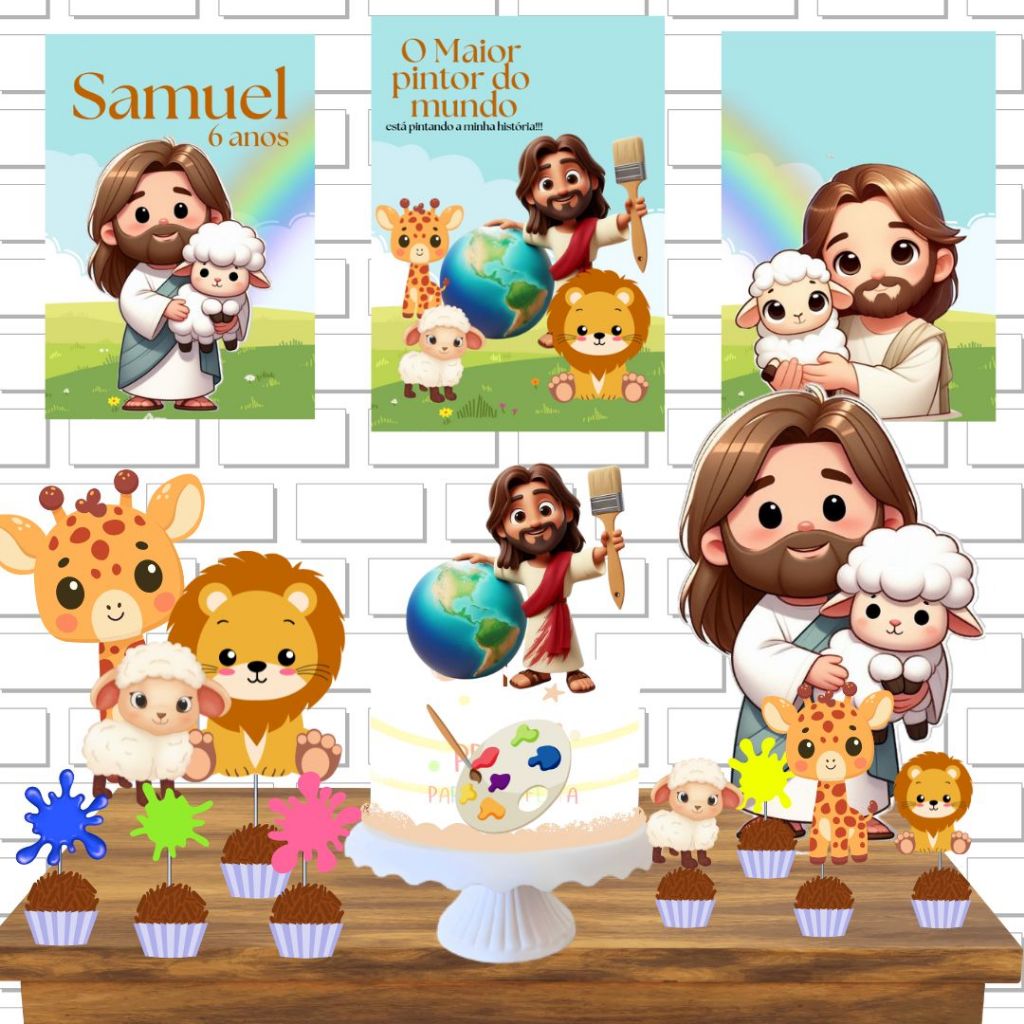 KIT FESTA O MELHOR PINTOR DO MUNDO - DISPLAY + TOPPER DE BOLO em Oferta na Shopee