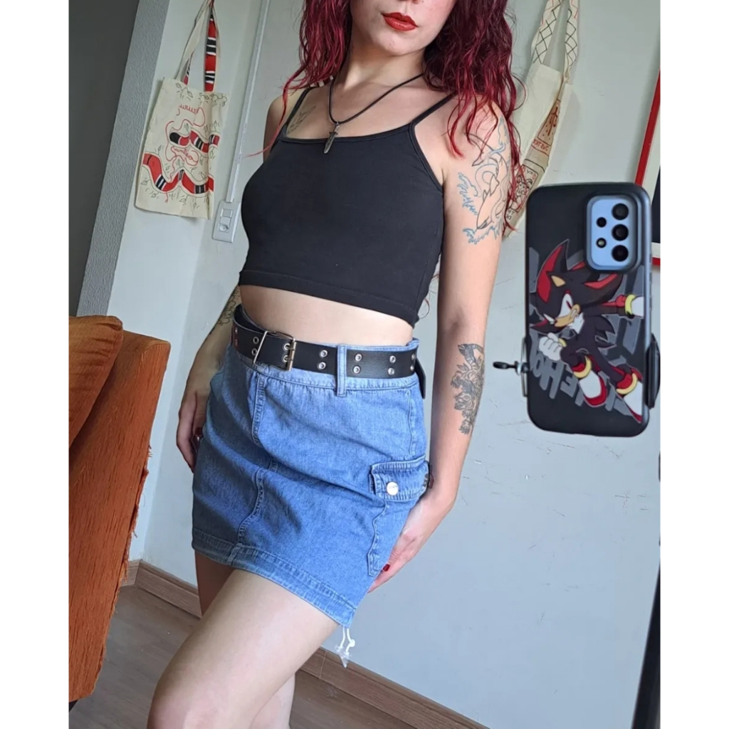 Saia cargo jeans moda brecho/y2k/2000s/retro/vintage/alternativa/punk/garimpo/bazar/
