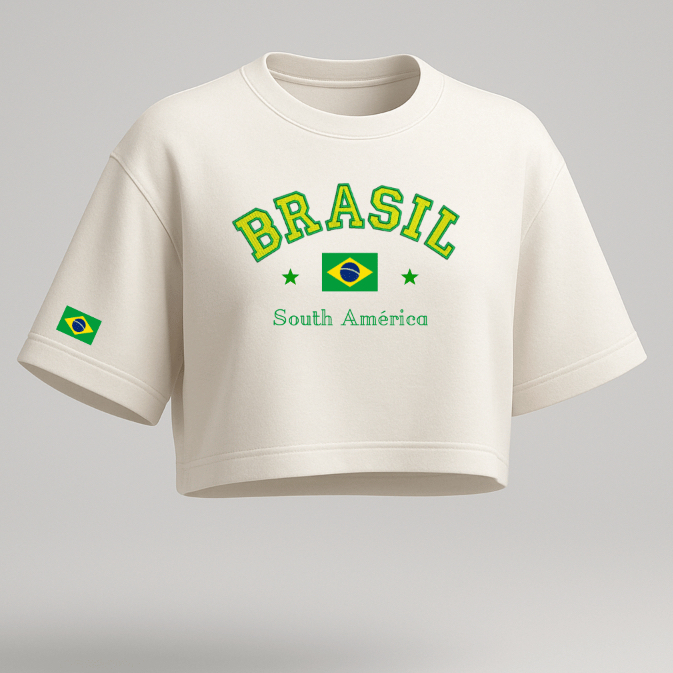 Cropped Feminino Oversized – Bandeira do Brasil, Estampa Premium, Moda Casual em Oferta na Shopee