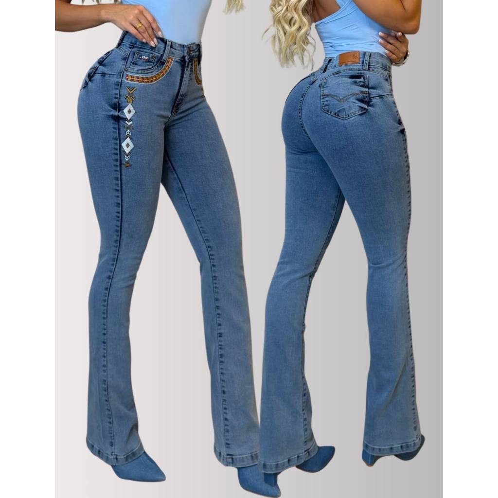 Calça Jeans Feminina Rodeio Elastano Montaria Bordada Lycra Empina Bumbum em Oferta na Shopee