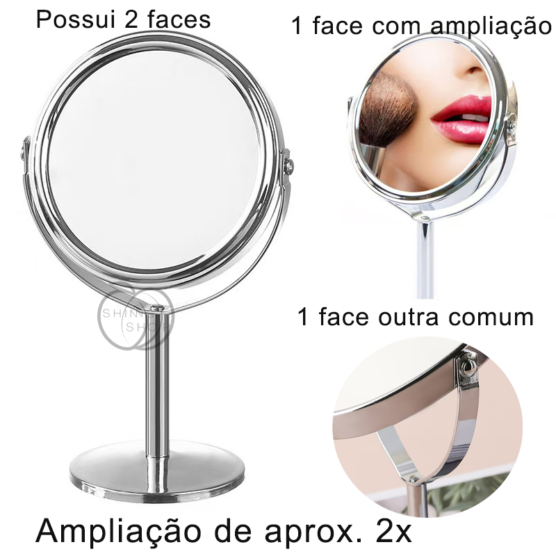 Espelho de Mesa Redondo Dupla Face  Maquiagem Com Aumenta Dupla-face  2 X Gira 360