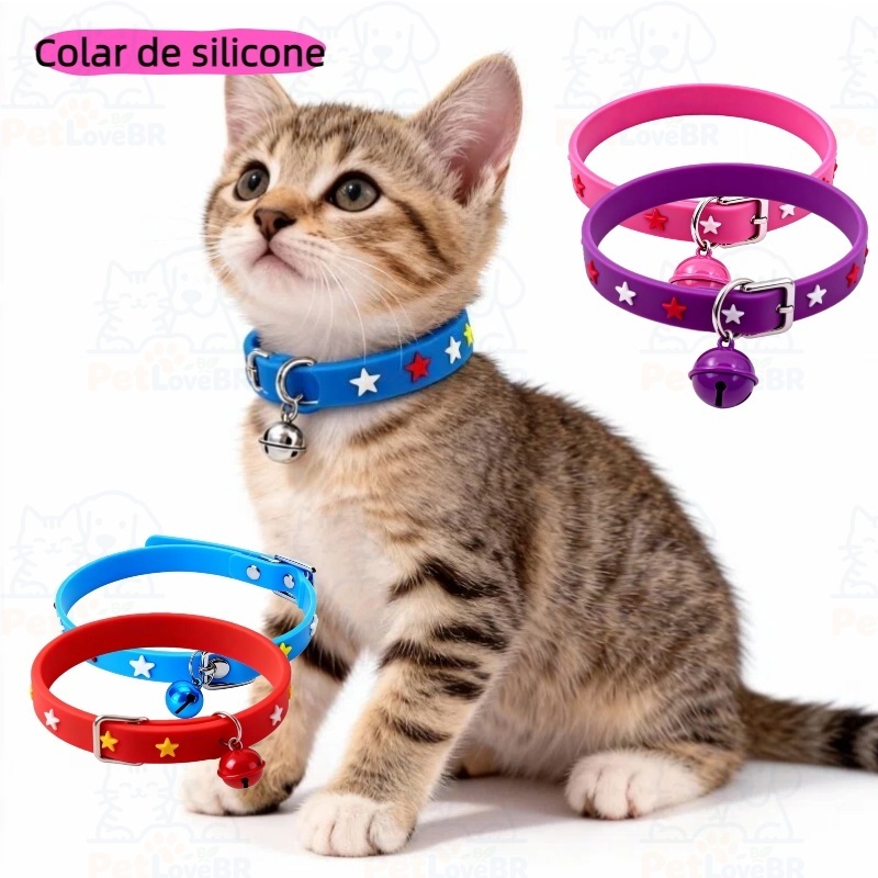 Coleira ajustável de silicone com sino, adequada para gatos e cães em Oferta na Shopee
