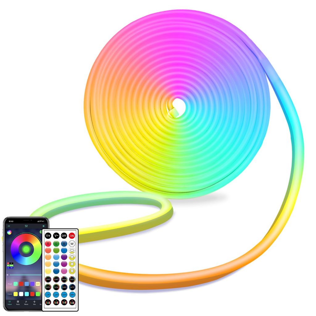 Fita Led Neon 10m Rgb Bluethooth Prova D'água Controle Fonte Fita De Led Inteligente Para Quarto
