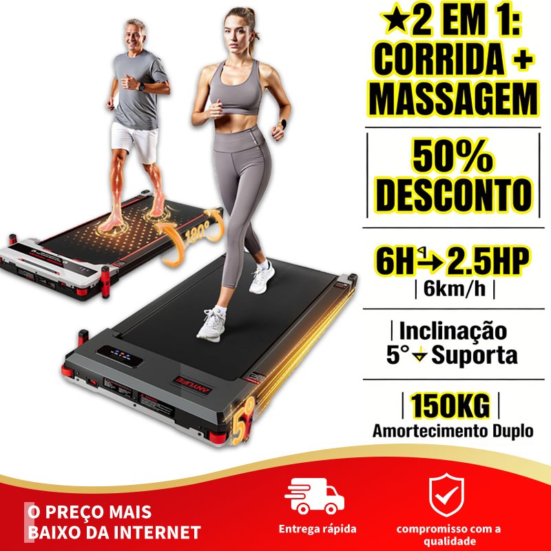 Esteira elétrica (1-6 km/h), Inclinação Ajustável+ Massagem, Suporta Até 150 kg, Motor 560W Senyap