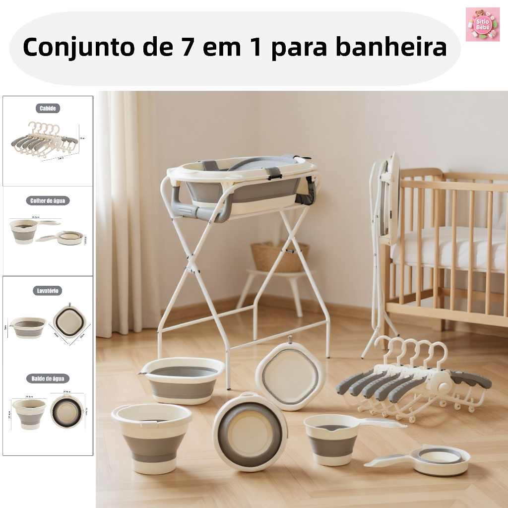Banheira 7 em 1 Infantil De Bebê Dobrável Com Suporte Almofada Cinza em Oferta na Shopee