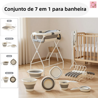 Banheira 7 em 1 Infantil De Bebê Dobrável Com Suporte Almofada Cinza em Oferta na Shopee